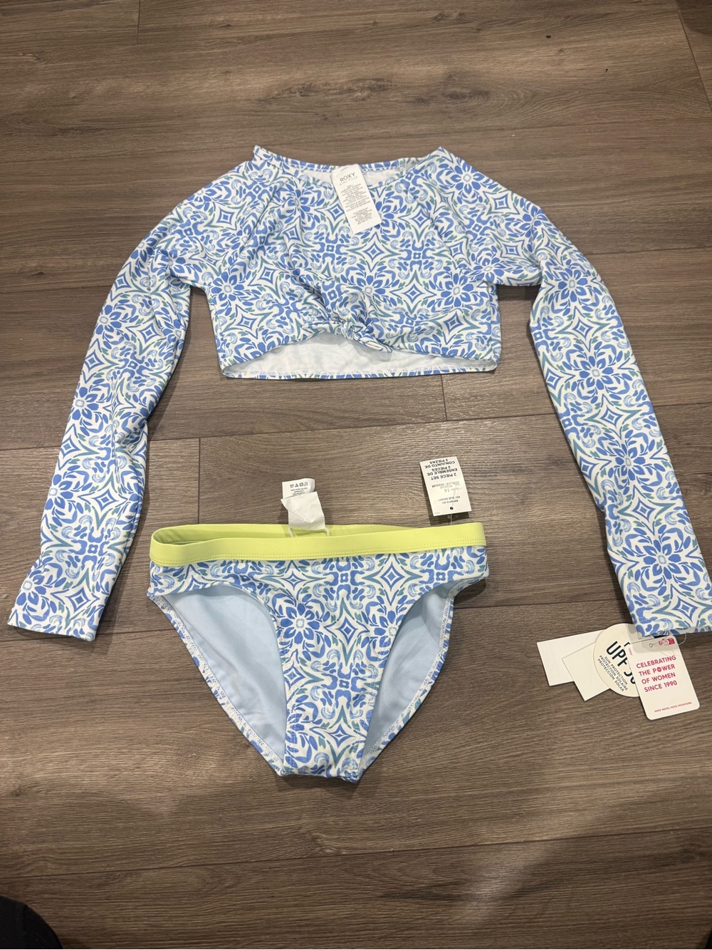 Roxy Windsor Blue and Lime Kids Long-Sleeve Rash Guard Set